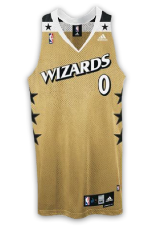 Washington Wizards Alternate Uniform (2007) - 'Wizards' on white on gold  jersey wit…